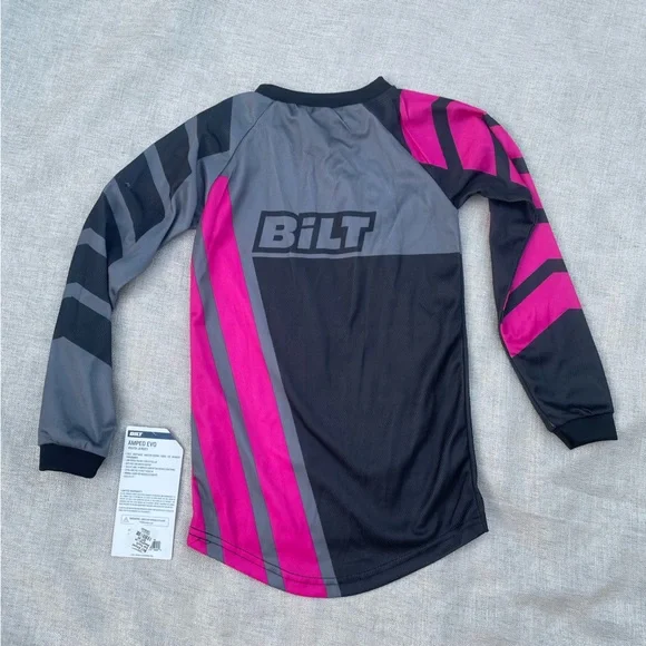Bilt Youth Amped Evo XS Long Sleeve Dirtbike Jersey Black and Pink - Picture 2 of 6